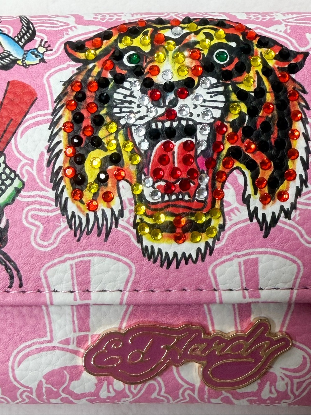 NWT Ed Hardy Pink Rhinestone Tiger Skull Y2K Wallet - Picture 3 of 6